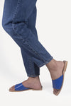Square Toe Flat Mule Royal Blue - oobashIndia