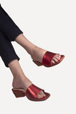 Square toe slip-on Mule Metallic Red - oobashIndia