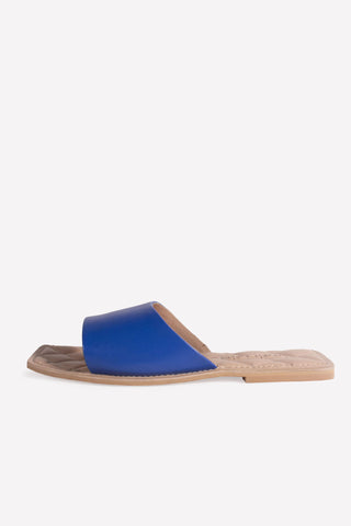 Square Toe Flat Mule Royal Blue - oobashIndia