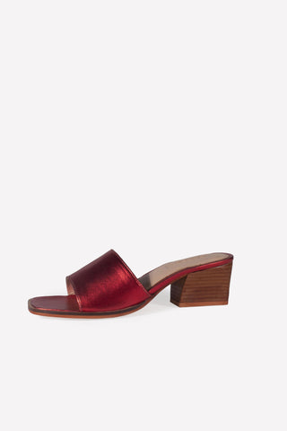 Square toe slip-on Mule Metallic Red - oobashIndia