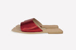 Square Toe Flat Mule Metallic Red - oobashIndia