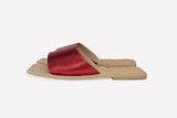 Square Toe Flat Mule Metallic Red - oobashIndia